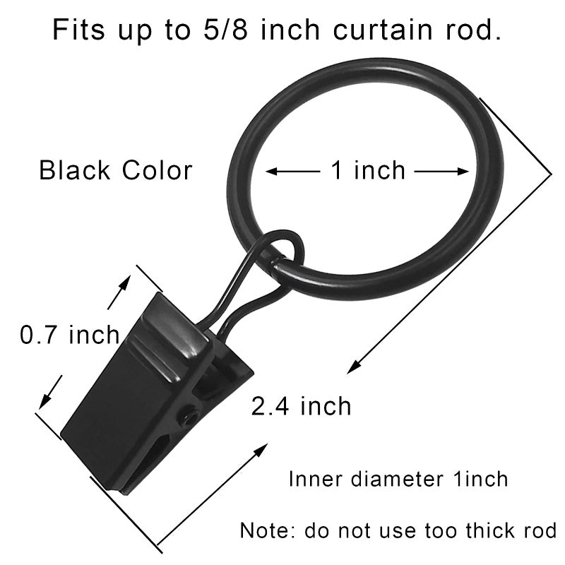 AMZSEVEN 100 Pack Metal Curtain Rings with Clips, Drapery Clips with Rings, Drapes Rings 1 inch Inner Diameter, Fits Diameter 5/8 inch Curtain Rods, Black - Image 2